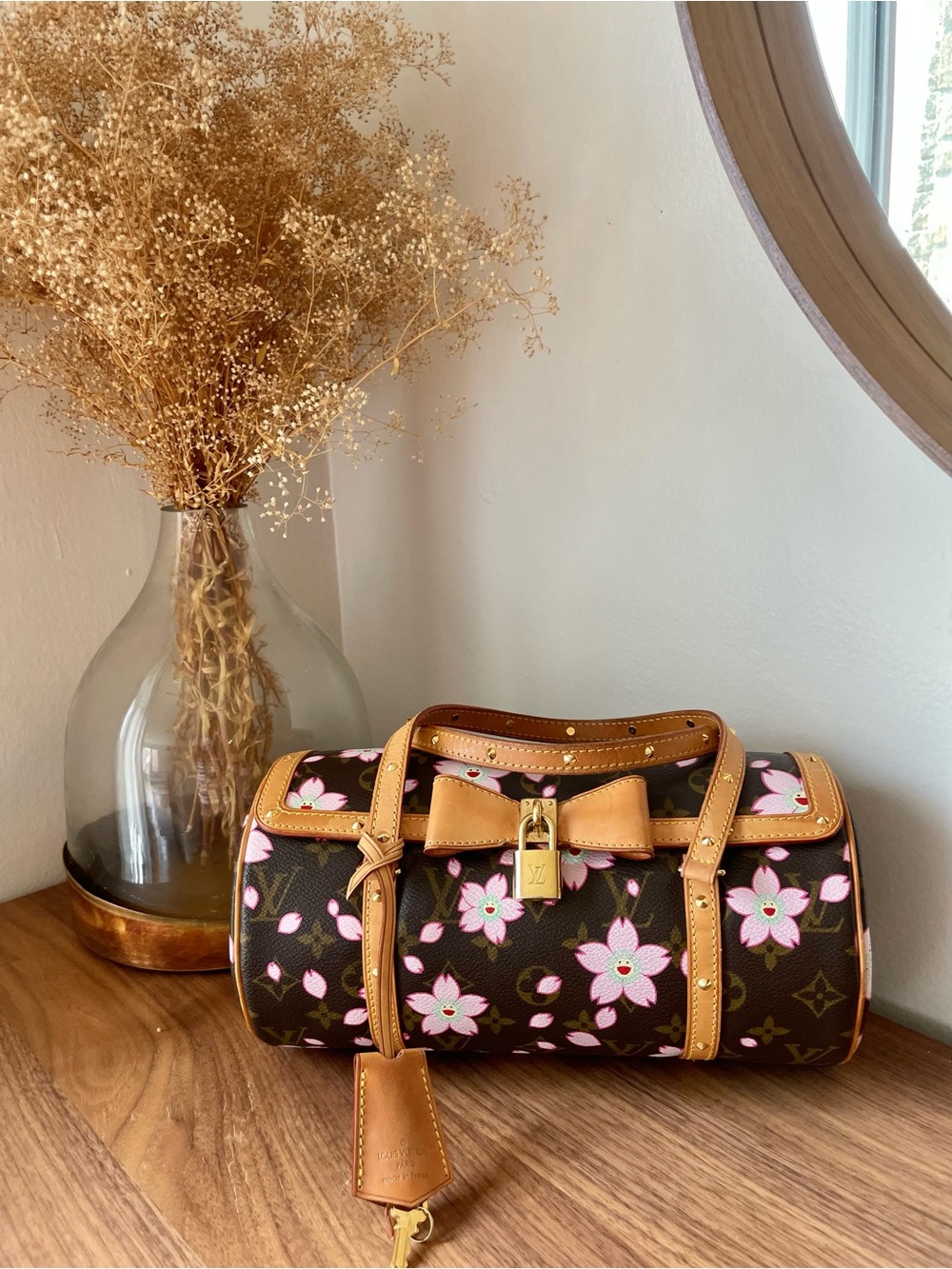 Louis Vuitton Brown and Pink Cherry Blossom Mini Papillon Bag